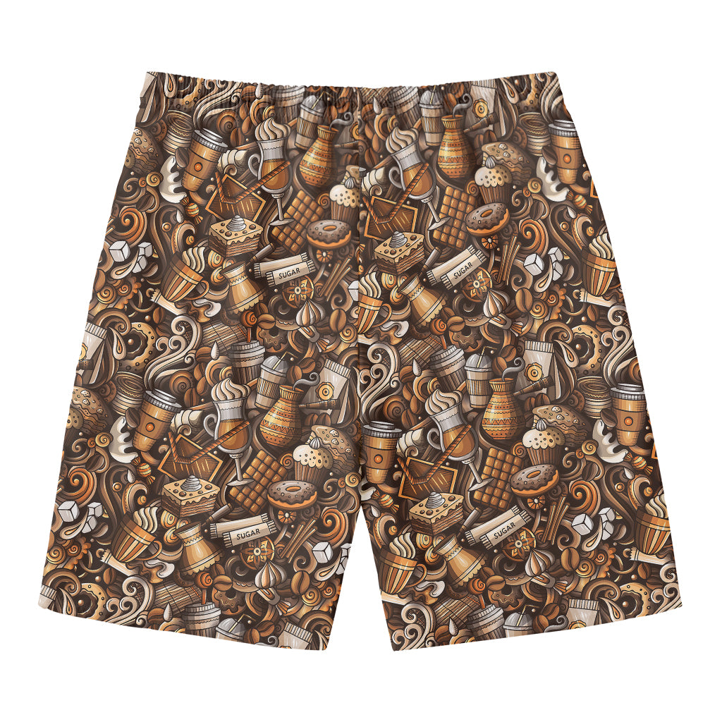Coffee And Dessert Drawing Pattern Print Men's Swim Trunks