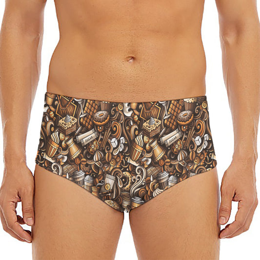 Coffee And Dessert Drawing Pattern Print Men's Triangle Swim Briefs