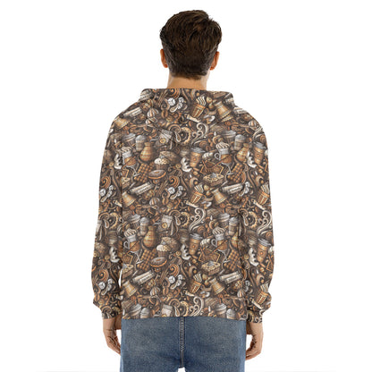Coffee And Dessert Drawing Pattern Print Men's Velvet Pullover Hoodie