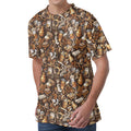 Coffee And Dessert Drawing Pattern Print Men's Velvet T-Shirt