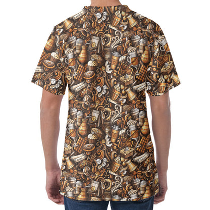 Coffee And Dessert Drawing Pattern Print Men's Velvet T-Shirt