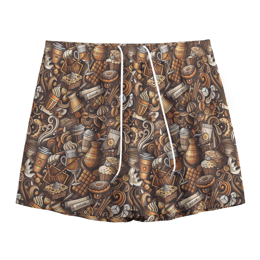 Coffee And Dessert Drawing Pattern Print Mesh Shorts