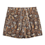 Coffee And Dessert Drawing Pattern Print Mesh Shorts
