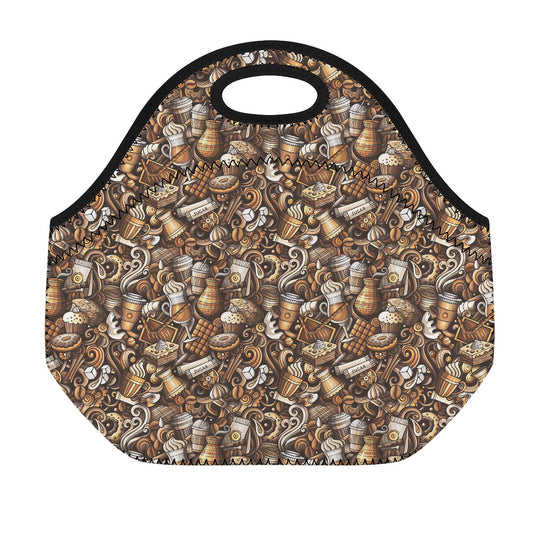 Coffee And Dessert Drawing Pattern Print Neoprene Lunch Bag