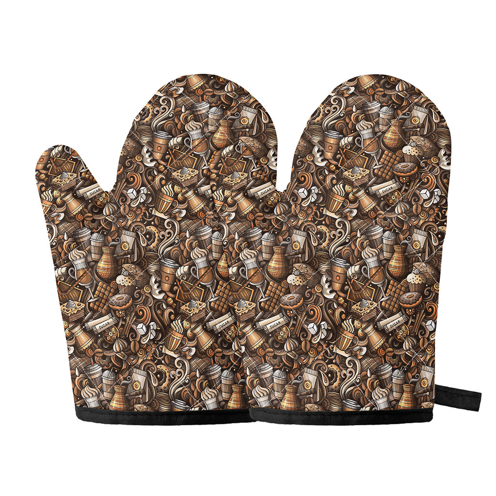 Coffee And Dessert Drawing Pattern Print Oven Mitts