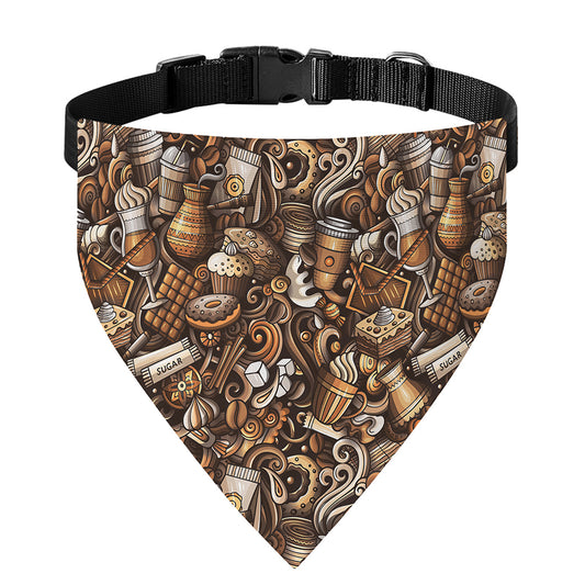 Coffee And Dessert Drawing Pattern Print Over The Collar Dog Bandana