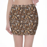 Coffee And Dessert Drawing Pattern Print Pencil Mini Skirt