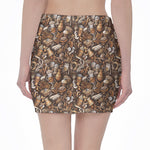 Coffee And Dessert Drawing Pattern Print Pencil Mini Skirt