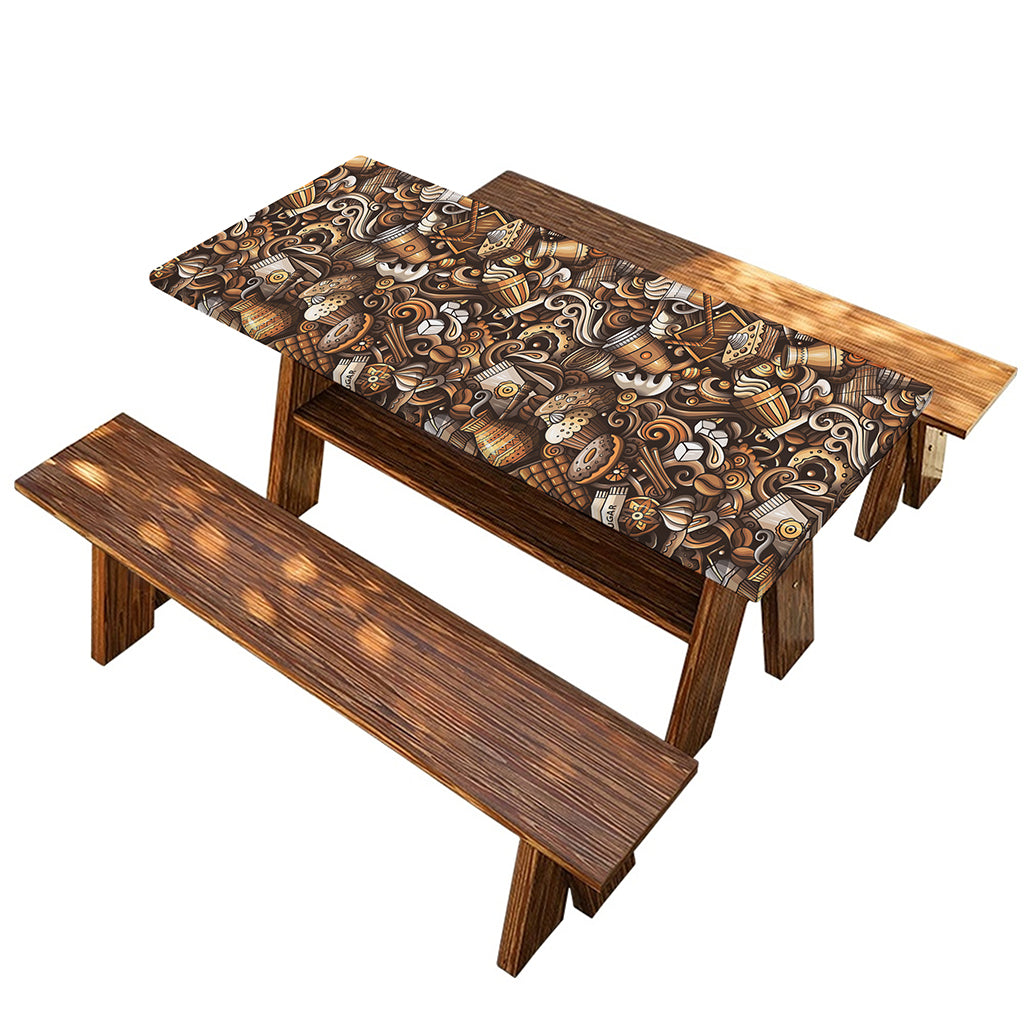 Coffee And Dessert Drawing Pattern Print Picnic Table Cover