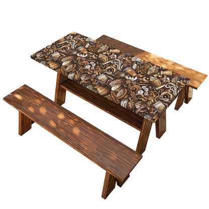 Coffee And Dessert Drawing Pattern Print Picnic Table Cover