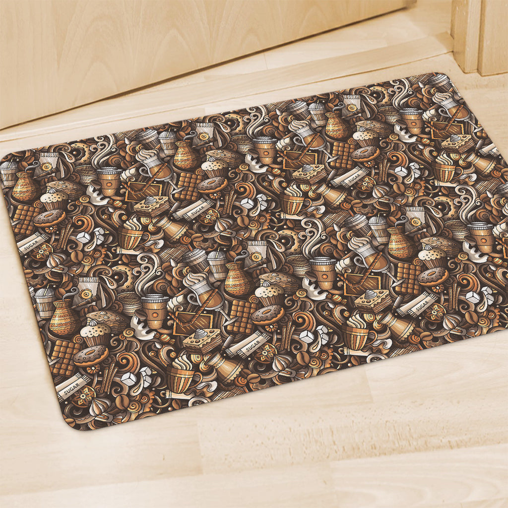 Coffee And Dessert Drawing Pattern Print Polyester Doormat