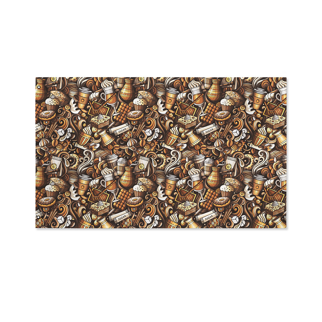 Coffee And Dessert Drawing Pattern Print Polyester Flag