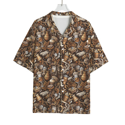 Coffee And Dessert Drawing Pattern Print Rayon Hawaiian Shirt