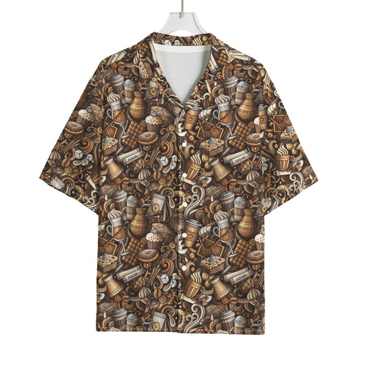 Coffee And Dessert Drawing Pattern Print Rayon Hawaiian Shirt
