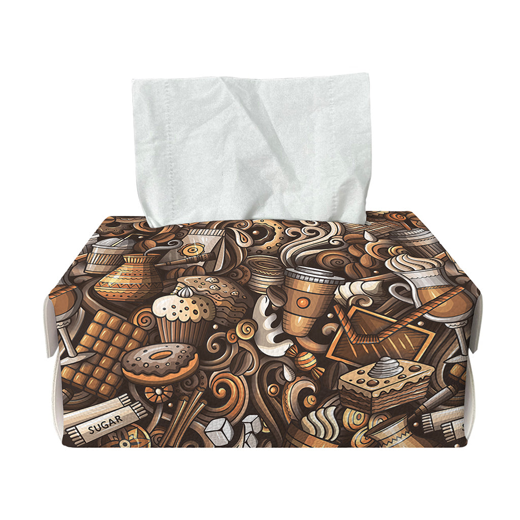 Coffee And Dessert Drawing Pattern Print Rectangle Tissue Box Cover