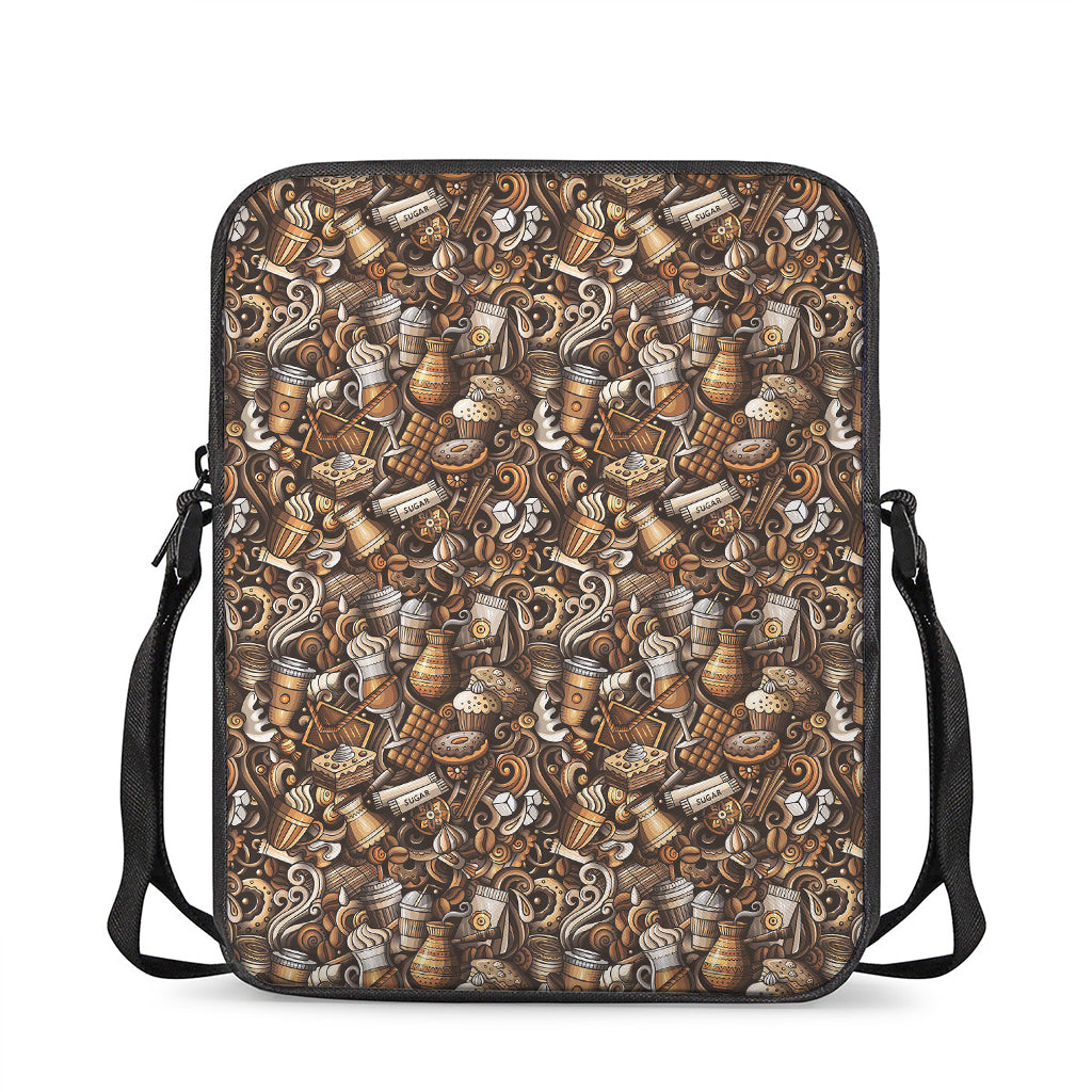 Coffee And Dessert Drawing Pattern Print Rectangular Crossbody Bag