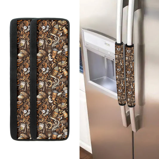 Coffee And Dessert Drawing Pattern Print Refrigerator Handle Covers