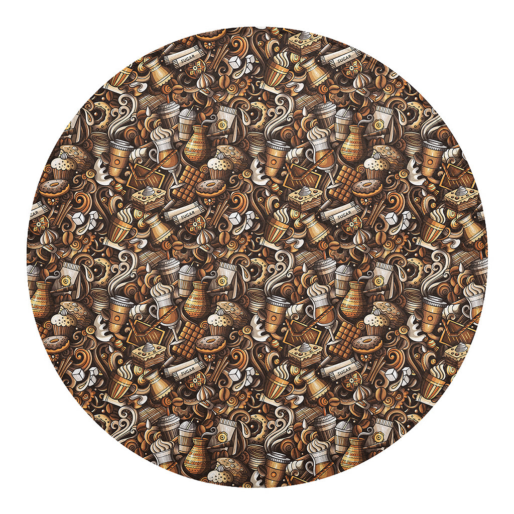 Coffee And Dessert Drawing Pattern Print Round Blanket