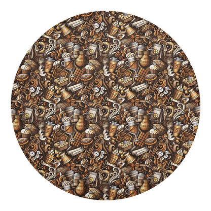 Coffee And Dessert Drawing Pattern Print Round Blanket