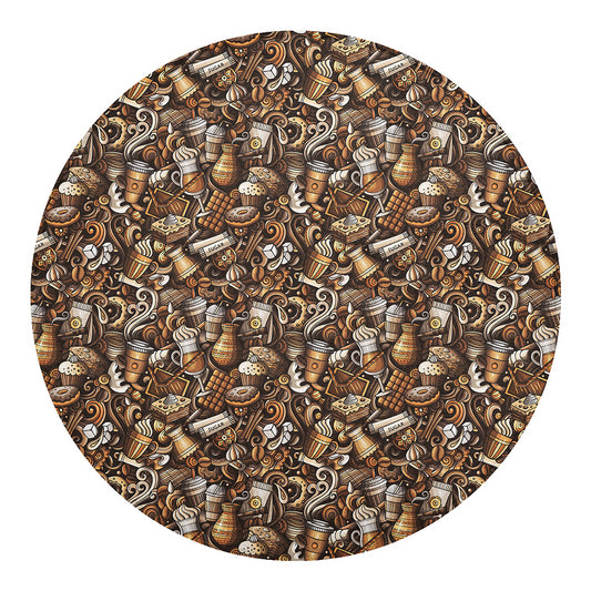 Coffee And Dessert Drawing Pattern Print Round Blanket
