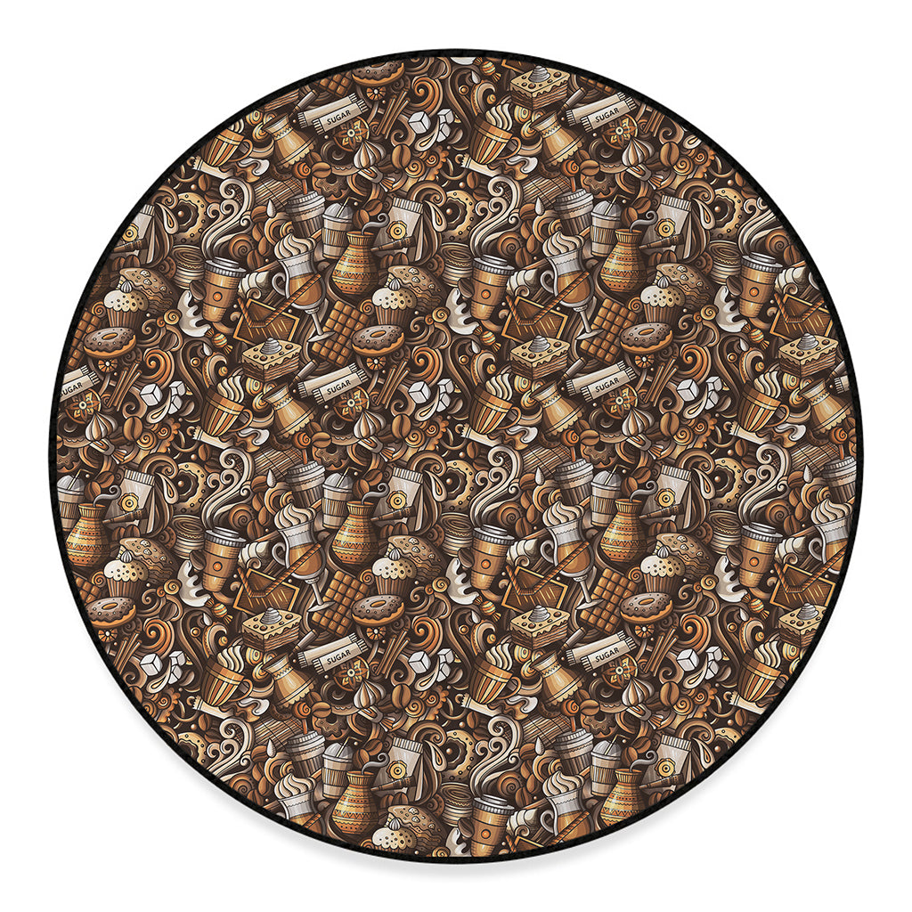 Coffee And Dessert Drawing Pattern Print Round Floor Mat
