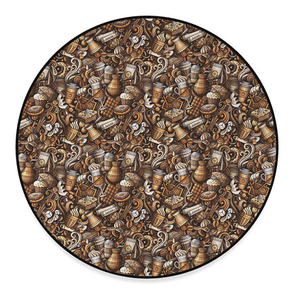 Coffee And Dessert Drawing Pattern Print Round Floor Mat
