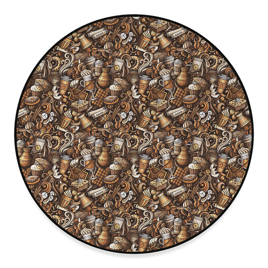 Coffee And Dessert Drawing Pattern Print Round Floor Mat