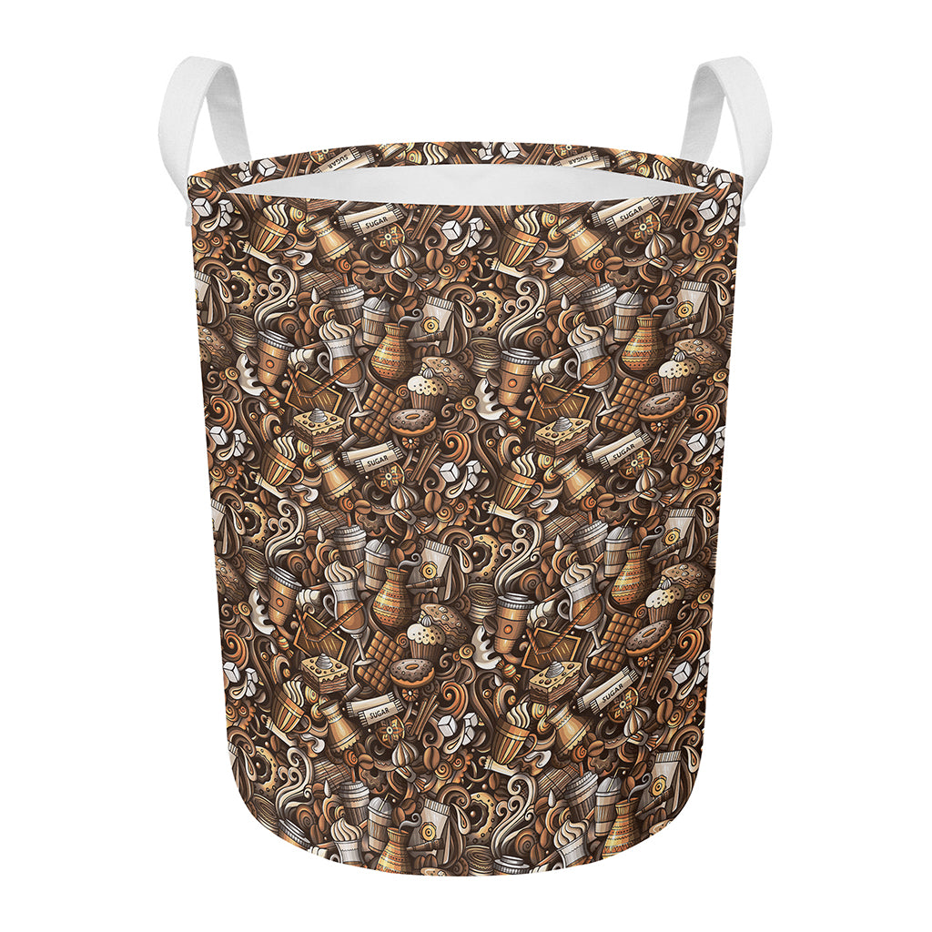 Coffee And Dessert Drawing Pattern Print Round Laundry Basket