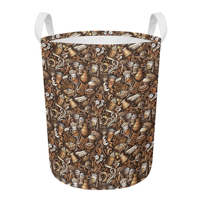 Coffee And Dessert Drawing Pattern Print Round Laundry Basket