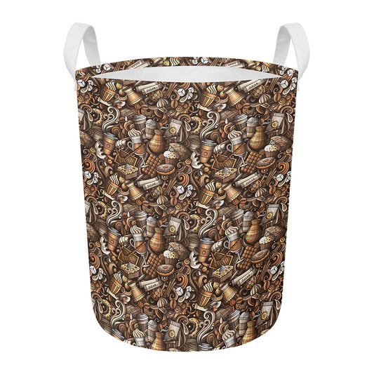 Coffee And Dessert Drawing Pattern Print Round Laundry Basket