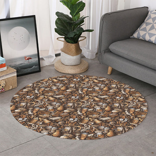 Coffee And Dessert Drawing Pattern Print Round Rug