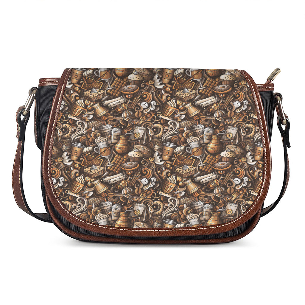Coffee And Dessert Drawing Pattern Print Saddle Bag