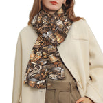 Coffee And Dessert Drawing Pattern Print Scarf