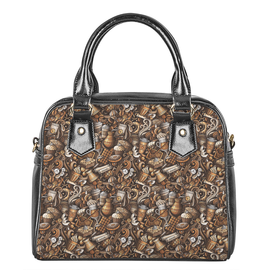 Coffee And Dessert Drawing Pattern Print Shoulder Handbag