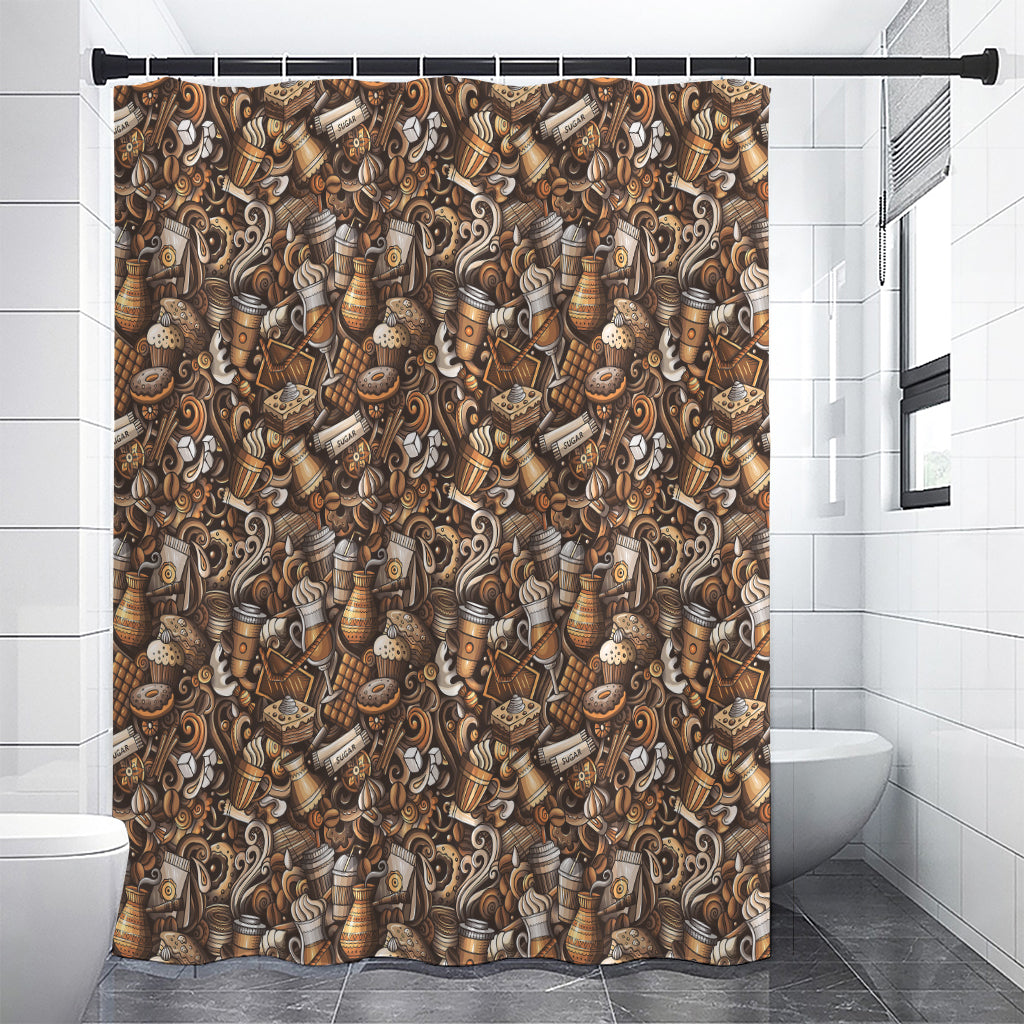 Coffee And Dessert Drawing Pattern Print Shower Curtain