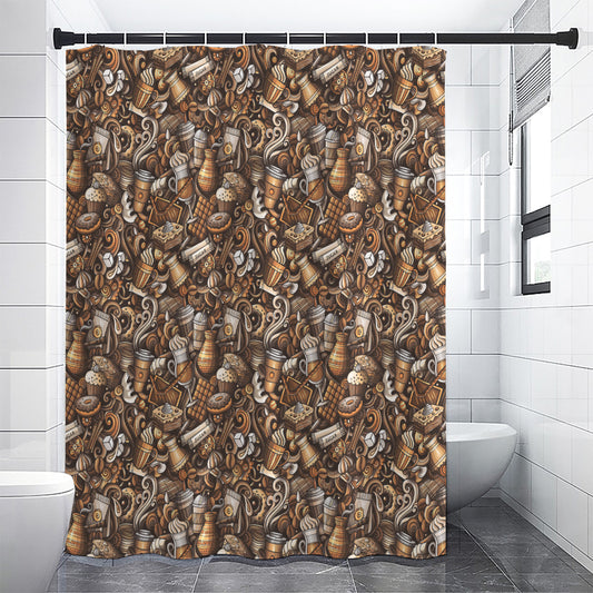 Coffee And Dessert Drawing Pattern Print Shower Curtain