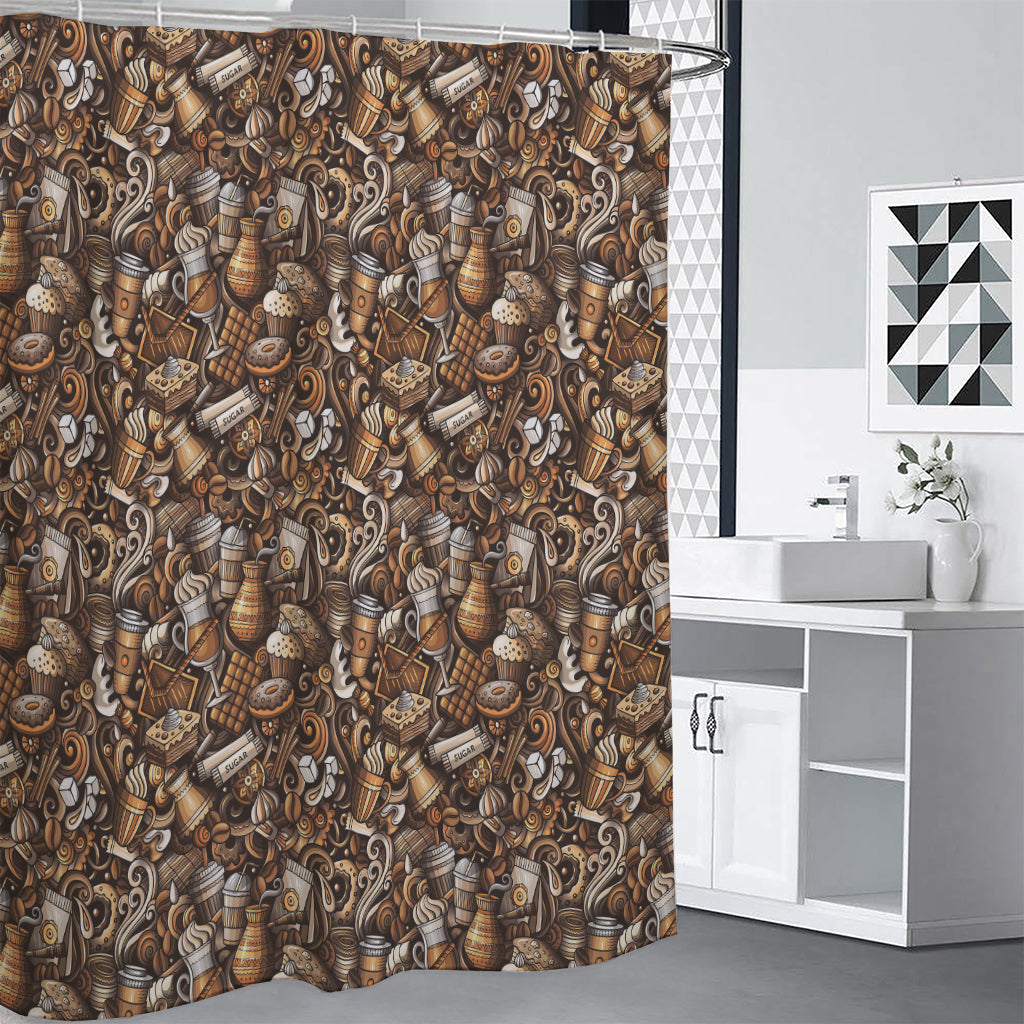 Coffee And Dessert Drawing Pattern Print Shower Curtain
