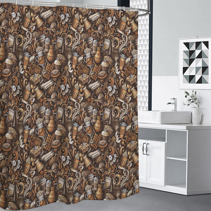 Coffee And Dessert Drawing Pattern Print Shower Curtain