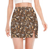 Coffee And Dessert Drawing Pattern Print Side Slit Mini Skirt