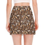 Coffee And Dessert Drawing Pattern Print Side Slit Mini Skirt