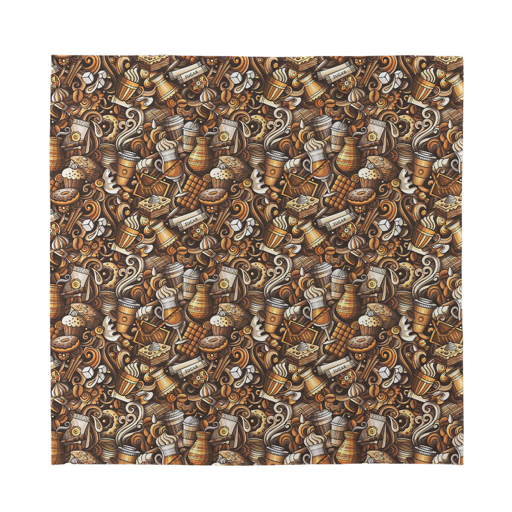 Coffee And Dessert Drawing Pattern Print Silk Bandana
