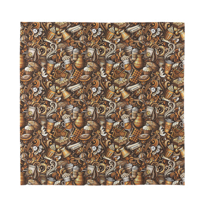 Coffee And Dessert Drawing Pattern Print Silk Bandana