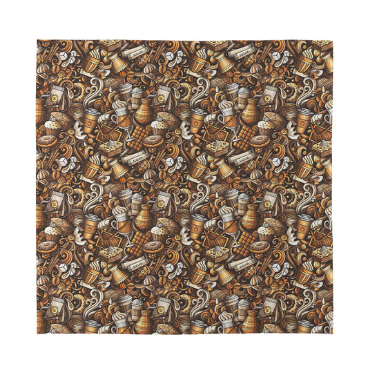 Coffee And Dessert Drawing Pattern Print Silk Bandana