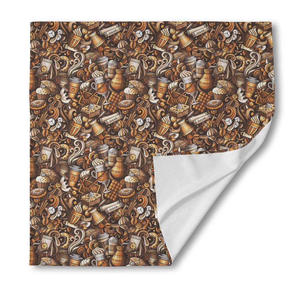 Coffee And Dessert Drawing Pattern Print Silk Bandana