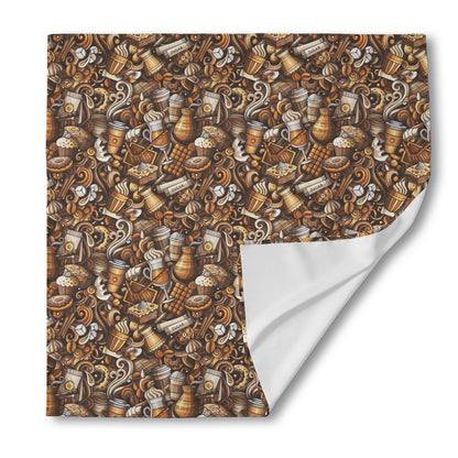 Coffee And Dessert Drawing Pattern Print Silk Bandana