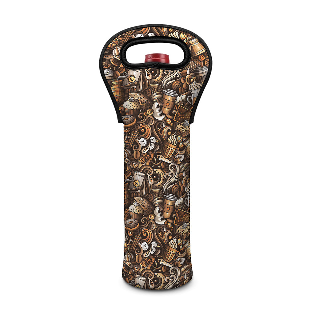 Coffee And Dessert Drawing Pattern Print Single Neoprene Wine Tote
