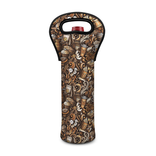 Coffee And Dessert Drawing Pattern Print Single Neoprene Wine Tote