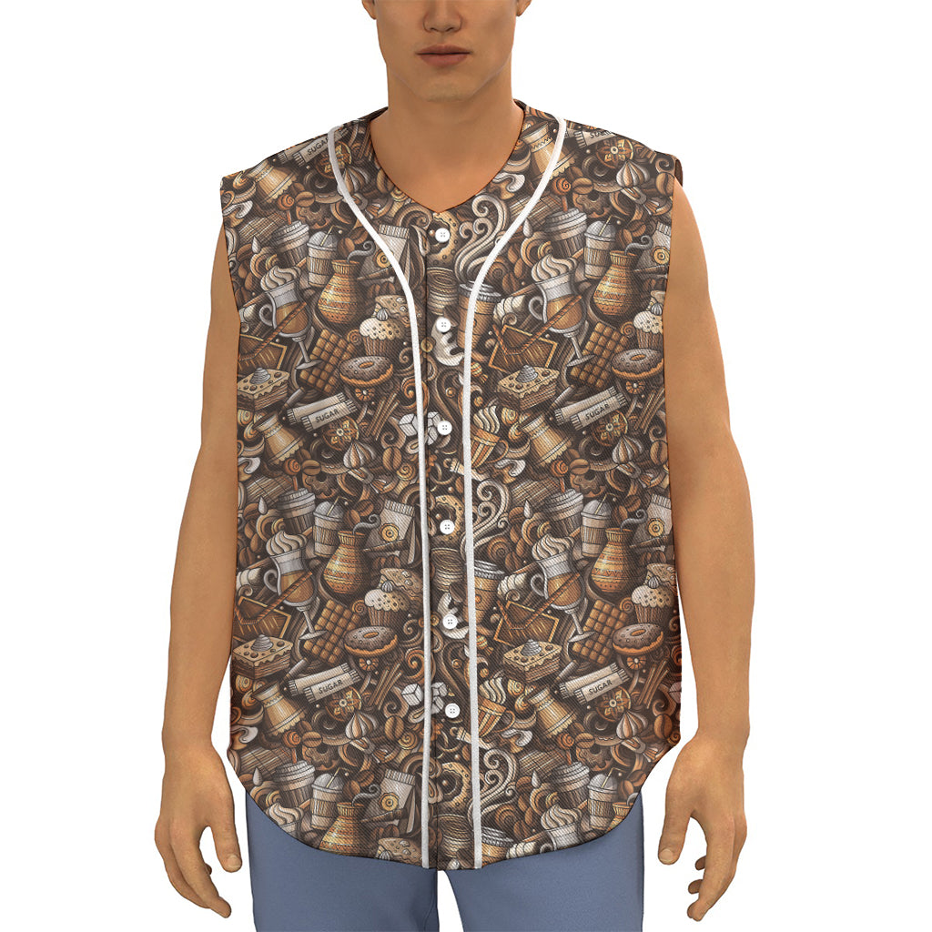 Coffee And Dessert Drawing Pattern Print Sleeveless Baseball Jersey