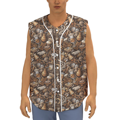 Coffee And Dessert Drawing Pattern Print Sleeveless Baseball Jersey
