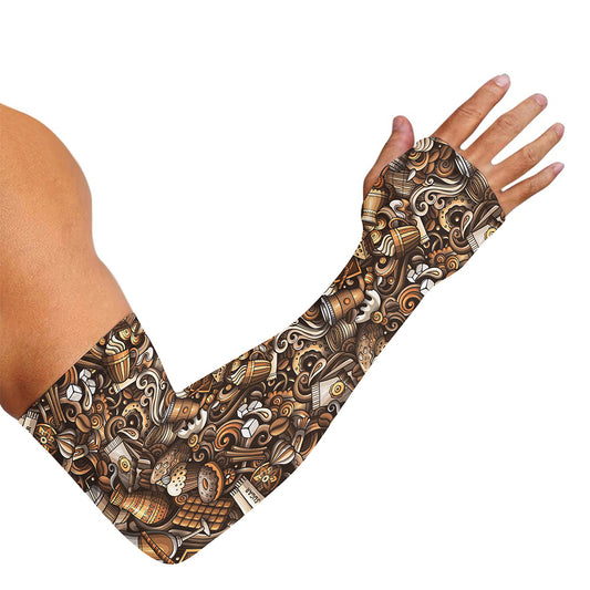 Coffee And Dessert Drawing Pattern Print Sun Protection Arm Sleeves